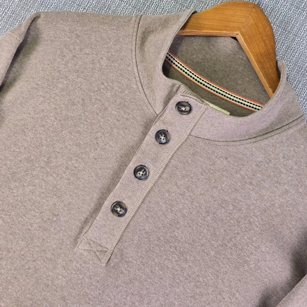 The Normal Brand 4‑Button Mock Neck Pullover Men's XL Brown Bear Logo Rugged